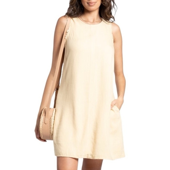 Sleeveless Mini Dress Linen Frayed Trim Casual Chic Dress SZ XS - Picture 1 of 3